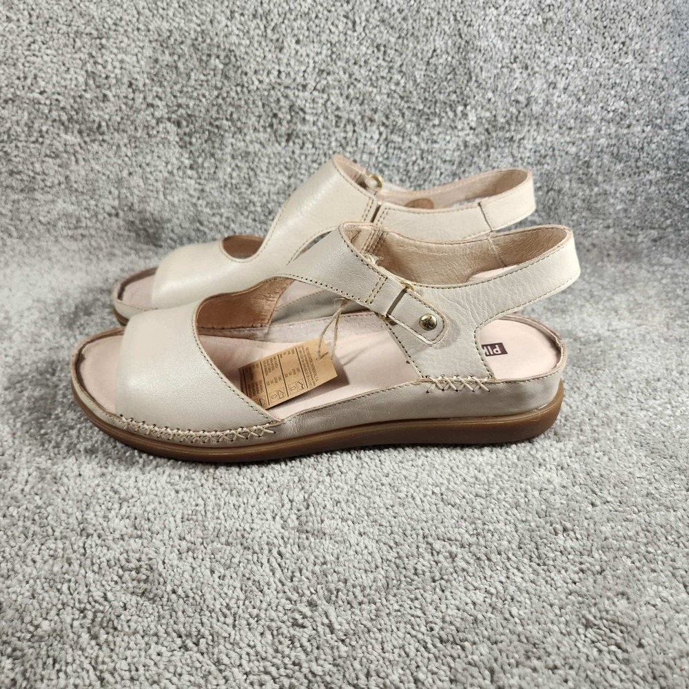 Pikolinos Leather Sandals Cream Whipstitch Ankle Strap Women  9.5 Comfort